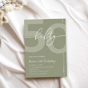Invitation Fête d'anniversaire de 50 ans Élégante Vert Sauge