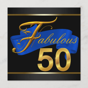Invitation Fête d'anniversaire de 50 ans fabuleuse bleu royal