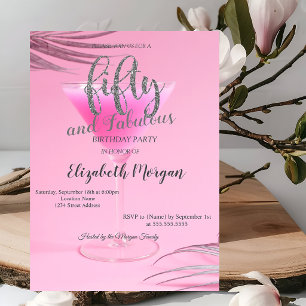 Invitation Fête d'anniversaire de 50 ans Glitter Drips Rose G