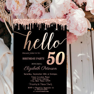 Invitation Fête d'anniversaire de 50 ans Glitter Drips Rose G