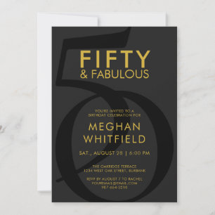Invitation Fête d'anniversaire de 50 ans Gold Black Fifty et