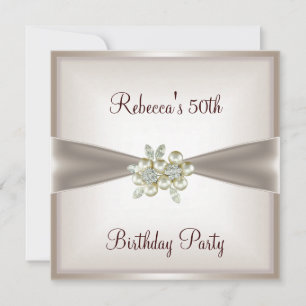 Invitation Fête d'anniversaire de 50 ans Pearl Cream Floral