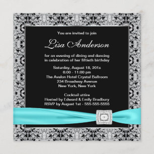 Invitation Fête d'anniversaire de 50 ans pour femme en bleu s