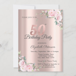 Invitation Fête d'anniversaire de 50 ans Rose Gold Floral Ros