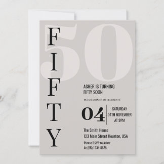 Invitation Fête d'anniversaire de 50 ans Stylée Minimaliste C