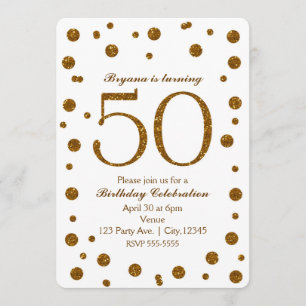 Invitation Fête d'anniversaire de 50 ans White & Gold Glitter