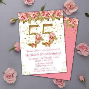 Invitation Fête d'anniversaire de 55 ans à paillettes dorées
