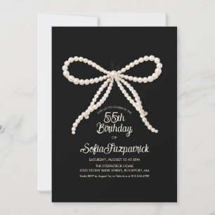 Invitation Fête d'anniversaire de 55 ans Arc noir blanc perle