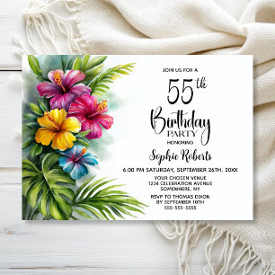 Invitation Fête d'anniversaire de 55 ans au thème d'Hibiscus