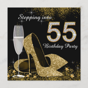 Invitation Fête d'anniversaire de 55 ans en noir et or