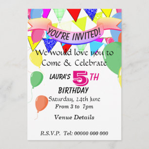 Invitation Fête d'anniversaire de 5 ans
