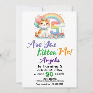 Invitation Fête d'anniversaire de 5 ans de chaton mignon