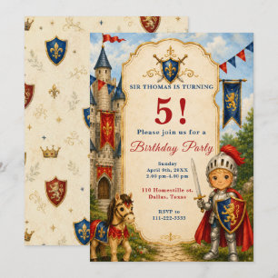 Invitation Fête d'anniversaire de 5 ans de Chevalier Médiéval