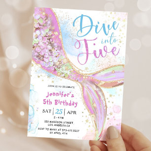 Invitation Fête d'anniversaire de 5 ans de la Sirène Rose Plo