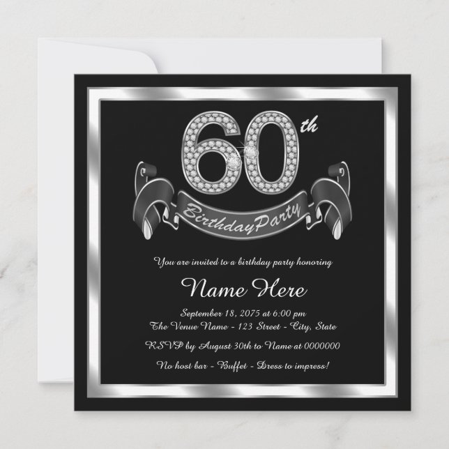 Invitation Fête d'anniversaire de 60 ans argentée (Devant)