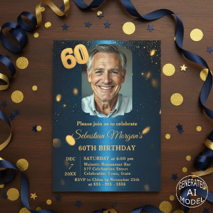 Invitation Fête d'anniversaire de 60 ans avec photo et paille