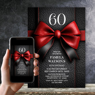 Invitation Fête d'anniversaire de 60 ans avec un nœud en cuir