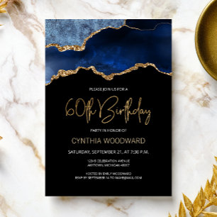 Invitation Fête d'anniversaire de 60 ans Elegant Blue Gold Ag