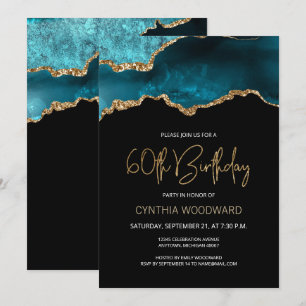 Invitation Fête d'anniversaire de 60 ans élégante sarcelle or