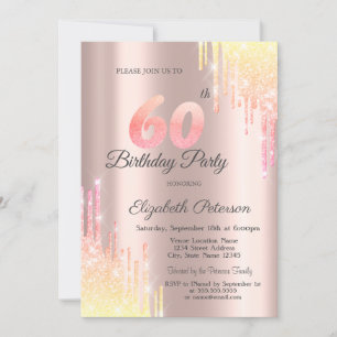 Invitation Fête d'anniversaire de 60 ans Ombre Glitter Drips