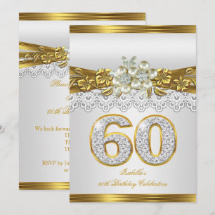 Invitation Fête d'anniversaire de 60 ans White Pearl Gold Lac