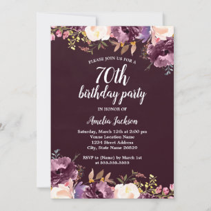 Invitation Fête d'anniversaire de 70 ans Watercolor Bloom Vio