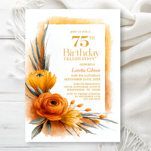 Invitation Fête d'anniversaire de 75 ans aux fleurs orange vi