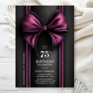 Invitation Fête d'anniversaire de 75 ans avec un nœud rose él
