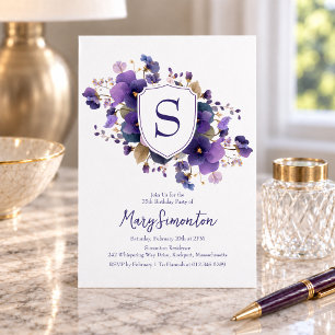 Invitation Fête d'anniversaire de 75 ans - Blason de monogram