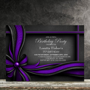 Invitation Fête d'anniversaire de 75 ans élégante avec ruban