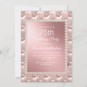 Invitation Fête d'anniversaire de 75 ans Rose Gold Blush Rose