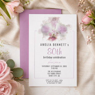 Invitation Fête d'anniversaire de 80 ans aux fleurs d'orchidé