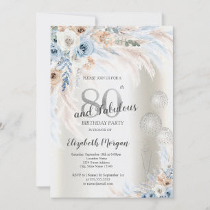 Invitation Fête d'anniversaire de 80 ans avec ballons et fleu