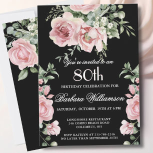 Invitation Fête d'anniversaire de 80 ans avec des roses peint