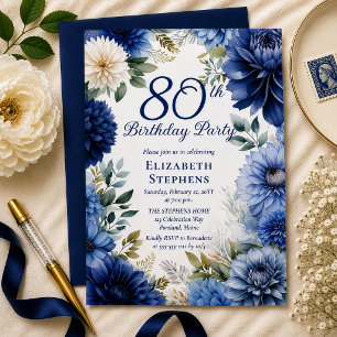 Invitation Fête d'anniversaire de 80 ans élégante avec dahlia