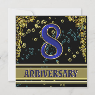 Invitation Fête d'anniversaire de 8 ans Black and Gold