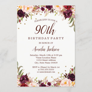 Invitation Fête d'anniversaire de 90 ans aux fleurs de Bourgo