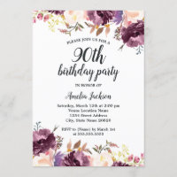 Fête d'anniversaire de 90 ans Bloom Watercolor Pur