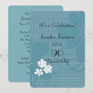 Invitation Fête d'anniversaire de 90 ans Blue Floral