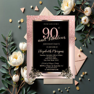 Invitation Fête d'anniversaire de 90 ans ombré paillettes ros