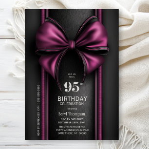 Invitation Fête d'anniversaire de 95 ans avec un nœud rose él