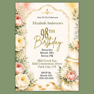 Invitation Fête d'anniversaire de 98 ans Belle Pivoine