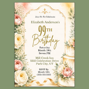 Invitation Fête d'anniversaire de 99 ans de la belle pivoine