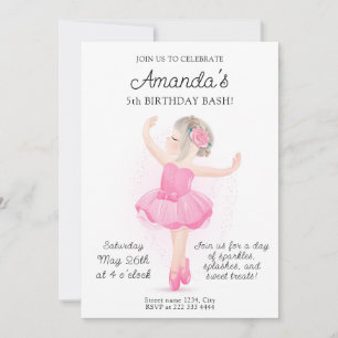 Invitation Fête d'anniversaire de Ballerina pour filles