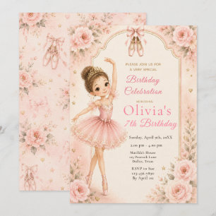 Invitation Fête d'anniversaire de ballerine rose