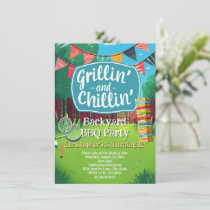Invitation Fête d'anniversaire de barbecue jeux de jardin Gri