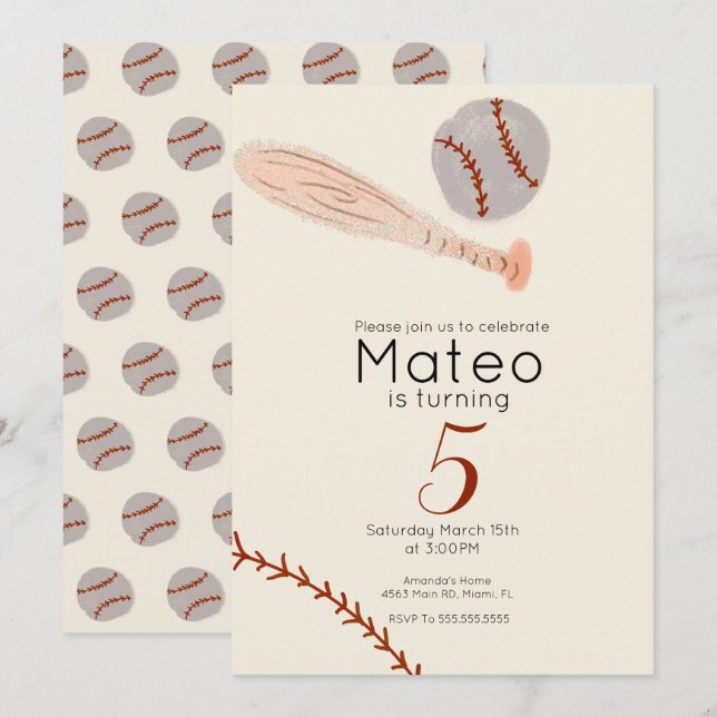Invitation Fête d'anniversaire de baseball vintage (Devant / Derrière)