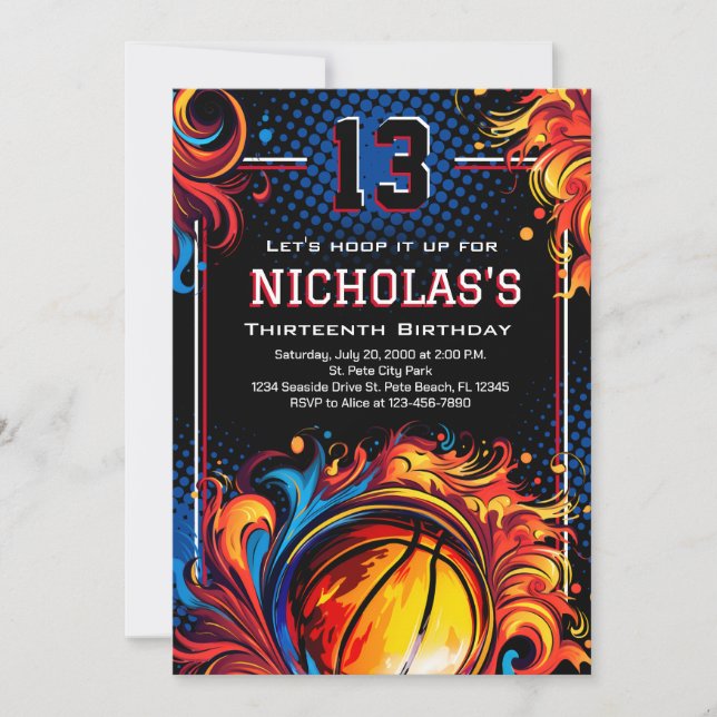 Invitation Fête d'anniversaire de basket-ball (Devant)