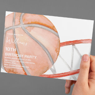 Invitation Fête d'anniversaire de basketball en aquarelle pou