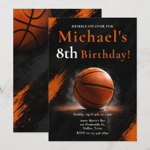 Invitation Fête d'anniversaire de basketball Orange Noir